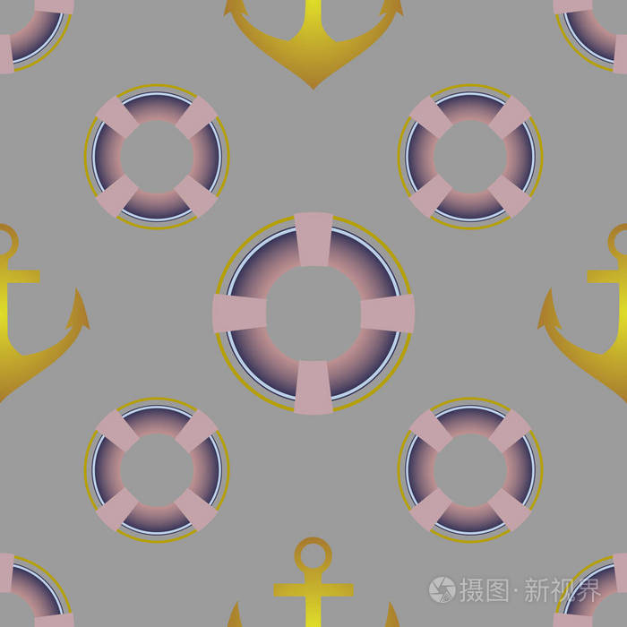 航海卡通平面重复图案矢量插图