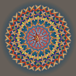 简单多彩的抽象曼陀罗。 由简单形状组成的明亮的圆形装饰品。