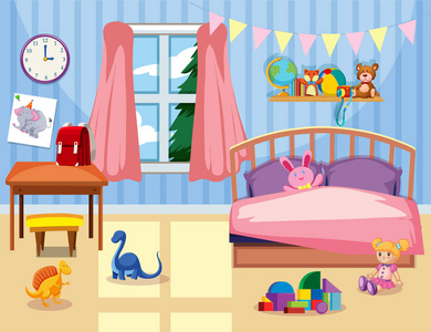 一个儿童卧室的内部插图