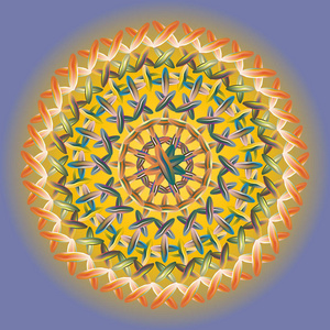 简单多彩的抽象曼陀罗。 由简单形状组成的明亮的圆形装饰品。
