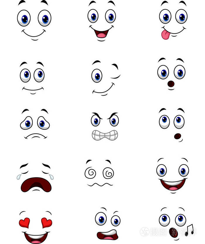 卡通人脸表情集合的矢量图