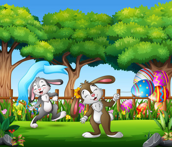 快乐复活节兔子的自然背景