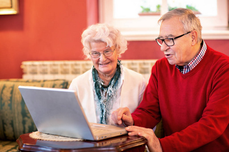 这对老夫妇从网上阅读新闻，并在网上玩得很开心