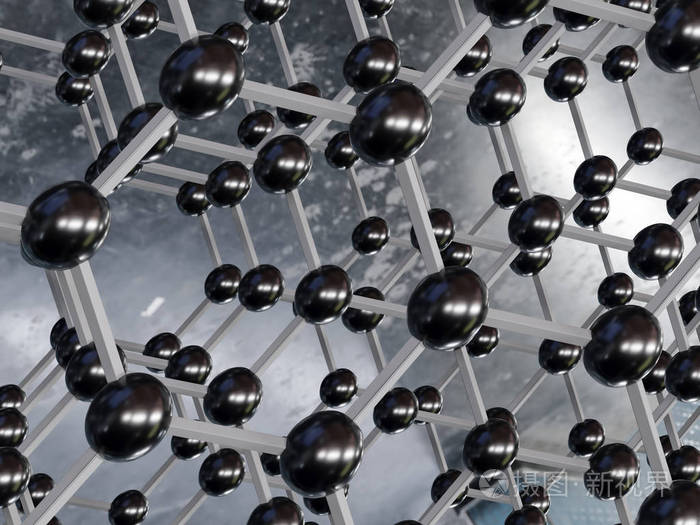 石墨烯分子结构六方几何形式的三维渲染