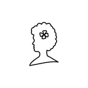 女性头部轮廓与花卉轮廓图标。 标志和符号可用于白色背景上的Web徽标移动应用程序UIUX。