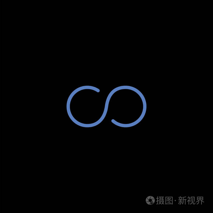 黑色背景上的最小平面无穷大符号矢量图标