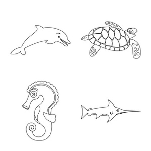 海洋和动物图标的矢量设计。海洋和海洋股票符号收集网
