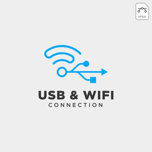 USB无线连接通信创意标志模板矢量插图图标隔离矢量