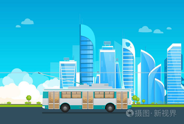 生态友好 未来的城市 有公共交通 公交车辆插画-正版商用图片18xkv