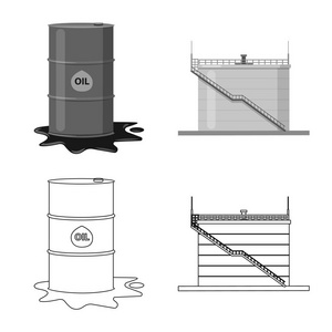 油气图标矢量设计。 一套石油和汽油库存符号的网络。