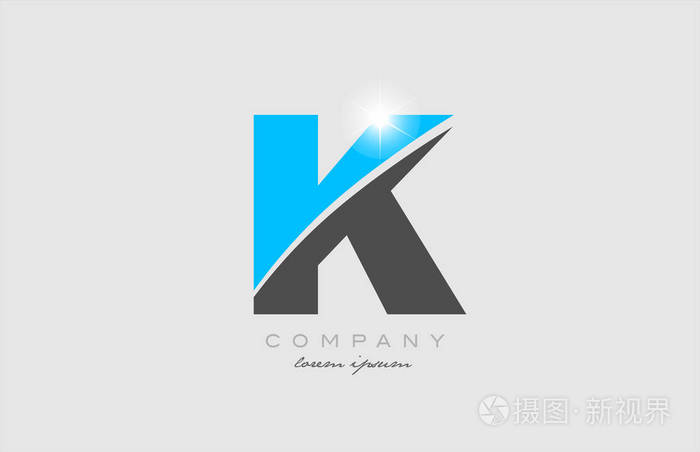 字母k为灰色蓝色字母,标志图标设计适合公司或企业