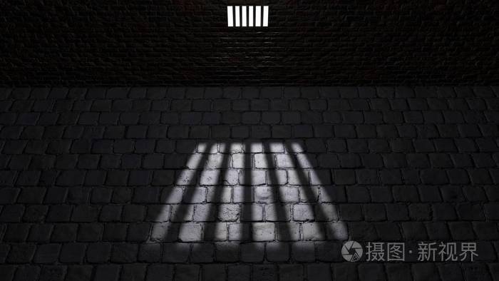 监狱里的牢房 阴影投射在地面细胞窗口上 被关在窗户前.