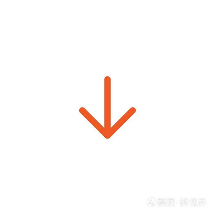 红色薄箭头向下图标平面下载标志隔离在白色上按下键南号