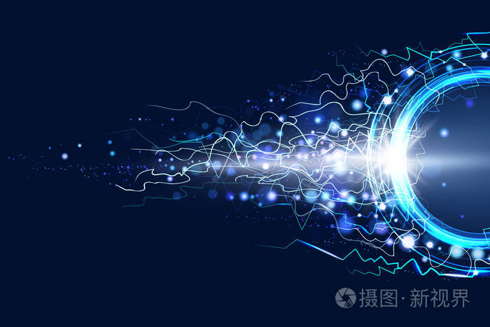夜光电圈闪电大气现象逼真的图像在黑夜天空蓝色装饰背景向量例证.