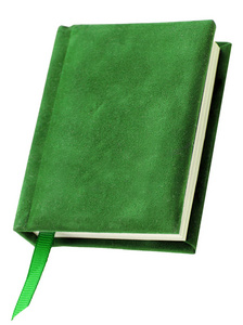 白色背景的绿色封面的书或笔记本