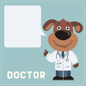 可爱有趣的卡通人物，狗医生，空语气泡，重要的健康信息