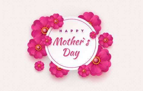 母亲节卡片与美丽的绽放的花在柔和的几何背景在柔和的颜色。母亲节快乐。假日销售。向量