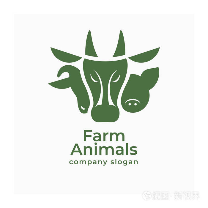 奶牛,猪和公羊的矢量标志. 农场动物插图. 农业公司的象征.