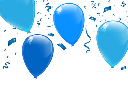 蓝色气球，矢量插图。庆祝背景模板