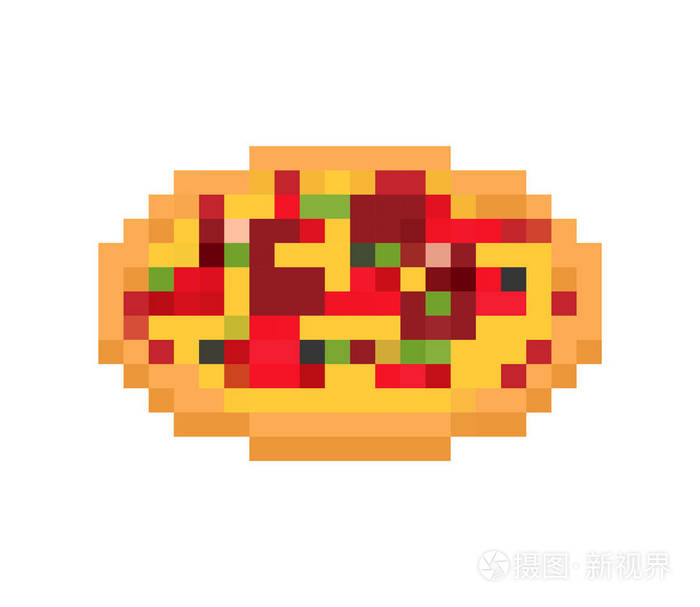 披萨像素艺术. 快餐8比特. 电子游戏旧的数字图形