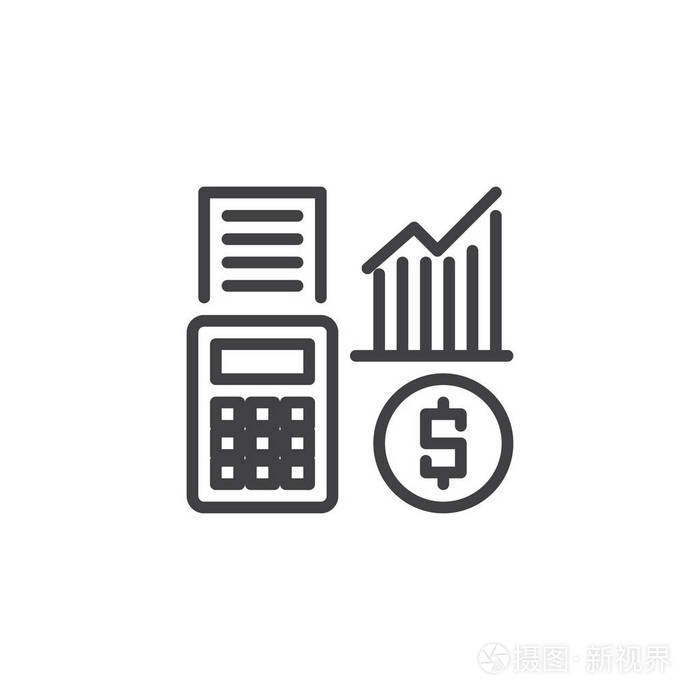 财务分析大纲图标.移动概念和网页设计的线性风格标志.
