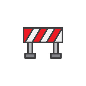 道路屏障填充轮廓图标线矢量标志线性彩色象形文字隔离在白色上。 交通禁止标志符号标志插图。 像素完美矢量图形