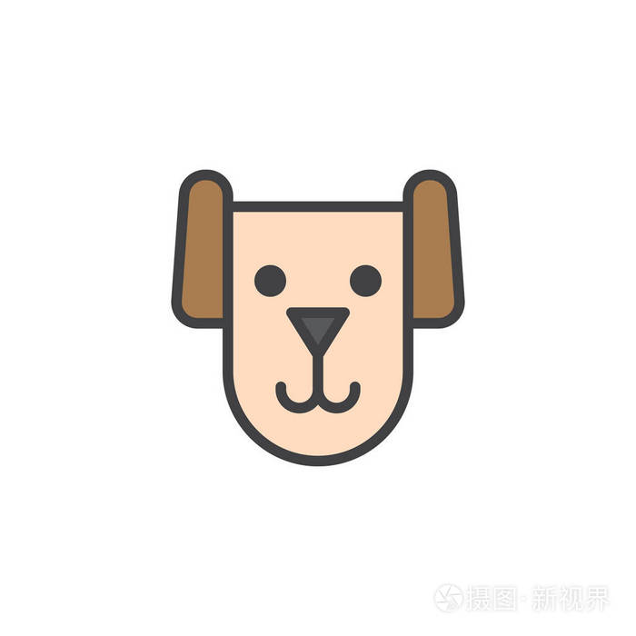 狗头填充轮廓图标线矢量标志线性彩色象形文字隔离在白色上.