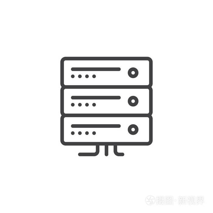 计算机服务器线图标轮廓矢量符号线性样式象形文字隔离在白色上.