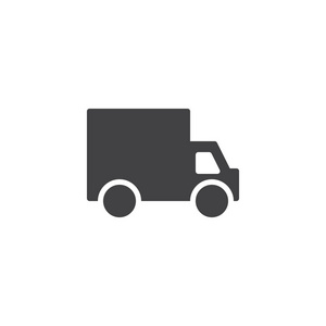 送货卡车图标矢量填充平面标志固体象形文字隔离在白色上。 运输符号标志插图。
