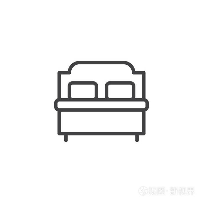 双床轮廓图标. 移动概念和网页设计的线性风格标志.