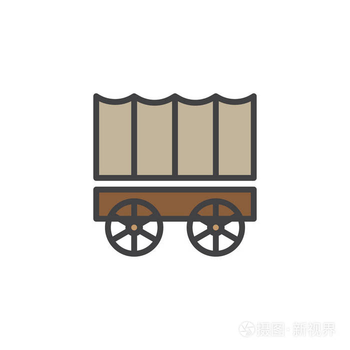 马车填充轮廓图标线矢量标志线性彩色象形文字隔离在白色上.