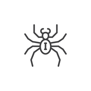 蜘蛛线图标轮廓矢量符号线性样式象形文字隔离在白色上。 符号标志插图。 可编辑行程