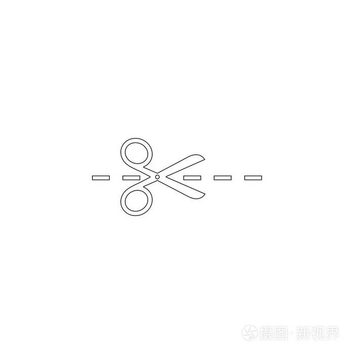 剪刀和剪裁线. 简单的平面矢量图标插图. 轮廓线符号可编辑笔画