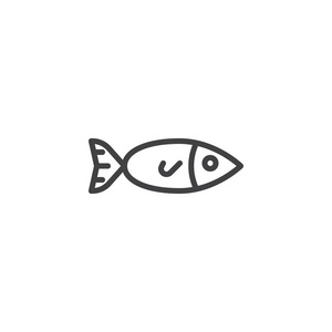 鱼类海鲜轮廓图标。 移动概念和网页设计的线性风格标志。 钓鱼简单的线矢量图标。 符号标志插图。 像素完美矢量图形