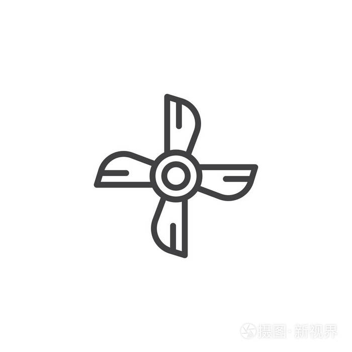 船舶发动机螺旋桨轮廓图标. 移动概念和网页设计的线性风格标志.