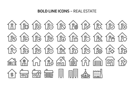 房地产粗体线图标。 插图是矢量可编辑笔画48x48像素完美文件。 用精密和眼睛制作的质量。