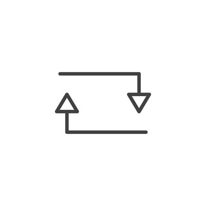 箭头环重复线图标轮廓矢量符号线性样式象形文字隔离在白色上。 交换符号标志插图。 可编辑行程