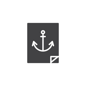 海军锚贴纸矢量图标。 填充平面标志的移动概念和网页设计。 海洋简单固体图标。 符号标志插图。 像素完美矢量图形