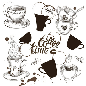 矢量咖啡和符号艺术素描集