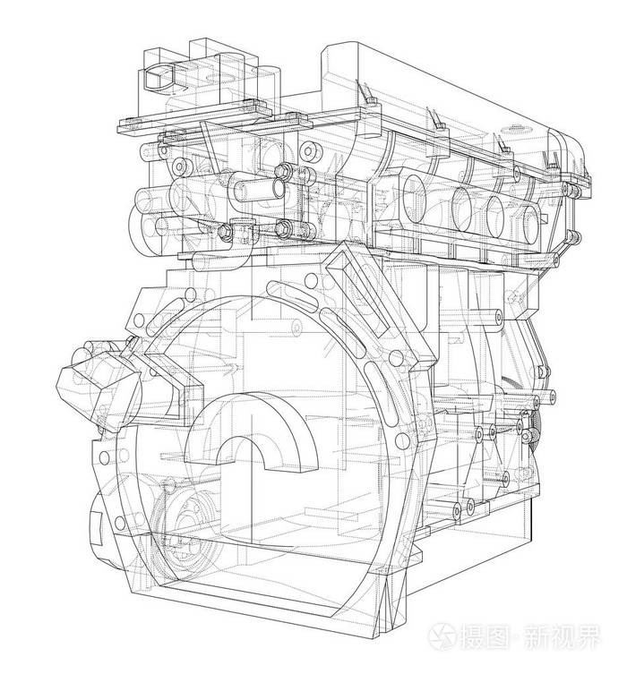 发动机草图.3d 的矢量渲染