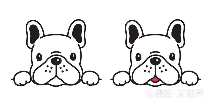 狗矢量法国斗牛犬图标卡通小狗微笑标志符号插图涂鸦白色插画-正版