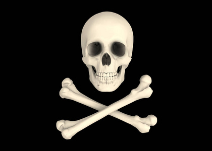 黑色背景3d带骨头的海盗头骨头