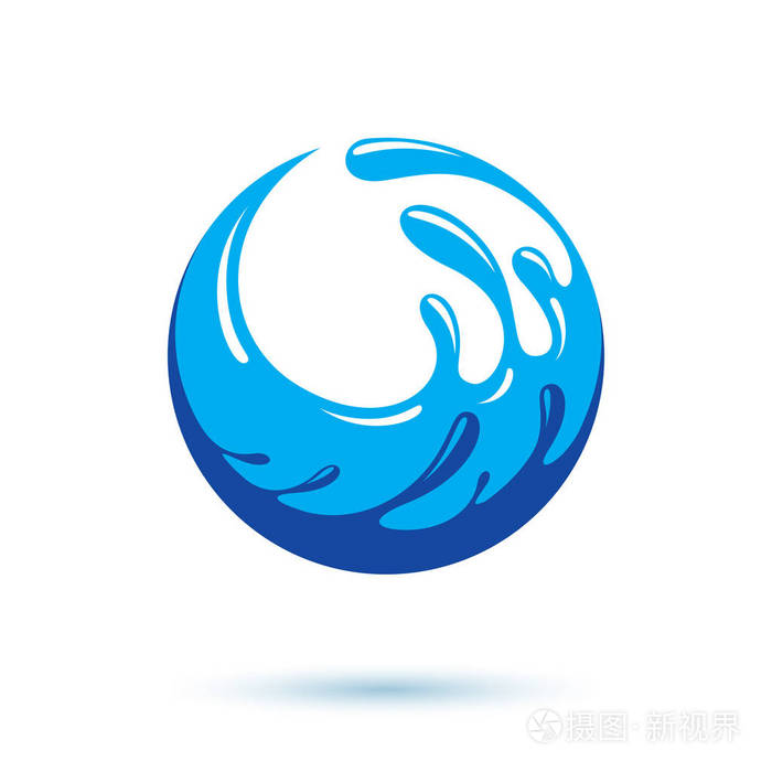 海浪飞溅矢量标志.纯净水作为人类活动主题的动力.净化身体的概念.