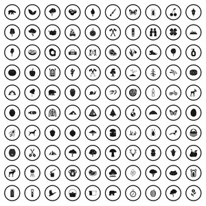 100 野营和自然图标设置简单风格