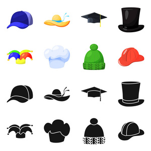 服装和帽子符号的矢量设计。收集的服装和贝雷帽矢量图标股票