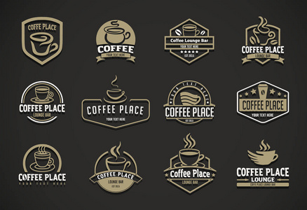 咖啡标志的矢量插图概念。棕色在黑色背景