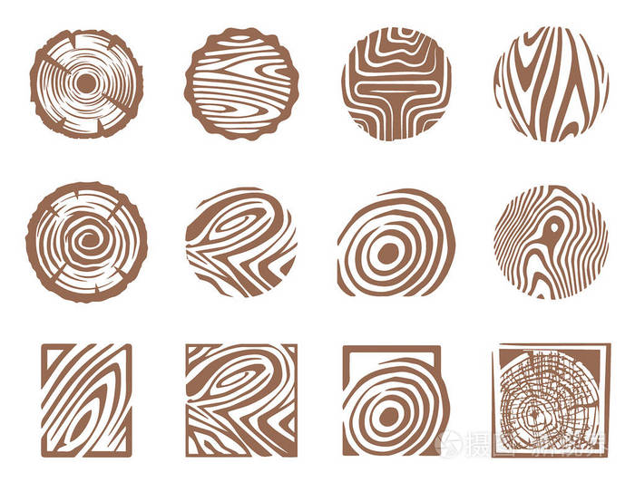 向量抽象木头纹理例证的手绘剪影在白色背景插画-正版