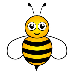 白色背景下一只黄色和黑色蜜蜂可爱的简单设计