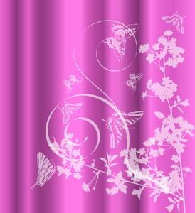 花和蝴蝶在粉红色的背景上