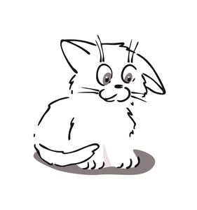 可爱的小小的猫卡通。线条艺术